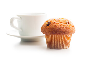 Sweet muffin cakes isolated on white background.