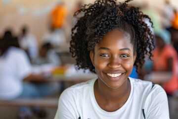 Fototapeta premium Portrait of a young African American female volunteer at community center