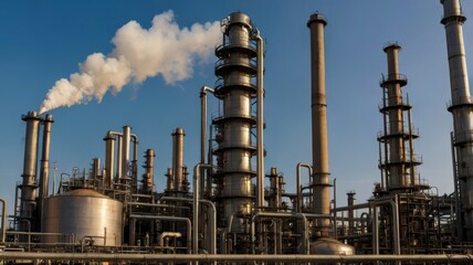 Fototapeta premium An oil refinery with towering metal structures