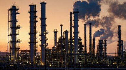 Fototapeta premium An oil refinery with towering metal structures