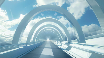 Futuristic sci-fi roads, futuristic cars, futuristic architecture, blue skies, digital art styles.