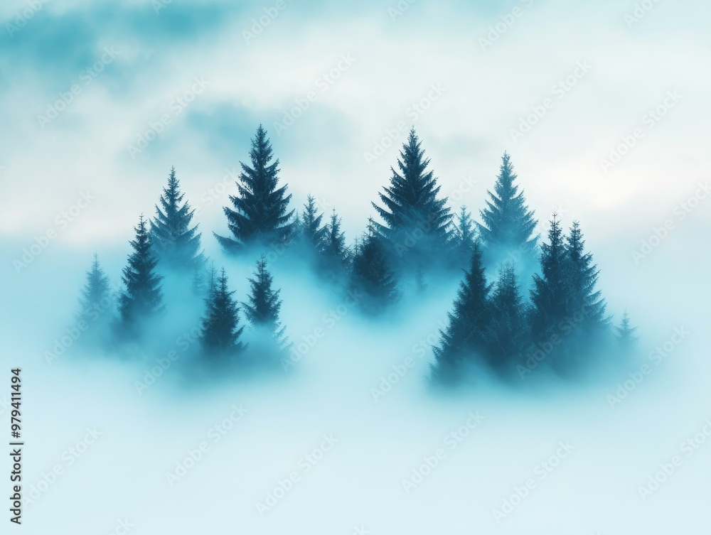 Aufkleber enchanting alpine forest ethereal misty landscape with fading trees creating a mysterious otherworld