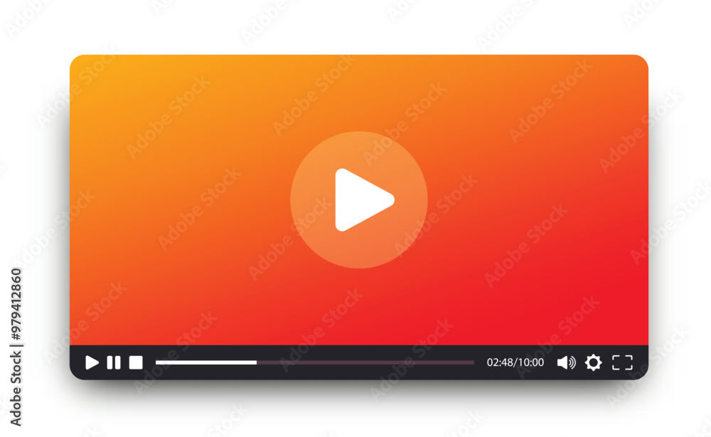 Fototapete modern multimedia player template with play button, play video window with navigation icons. design 
