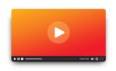 Modern multimedia player template with play button, play video window with navigation icons. Design for web and mobile apps. Vector illustration