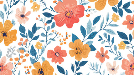 Fototapeta premium Seamless pattern with colorful flowers and leaves. Vector illustration.