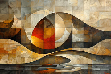 Abstract background in cubist painting forms, simple shapes with neutral organic colors