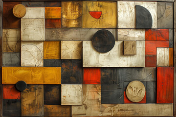 Abstract background in painted blocks combinations. Flat geometric pattern template with texture effect