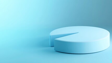 Abstract 3D pie chart with smooth, curved segments, set against a gradient blue background