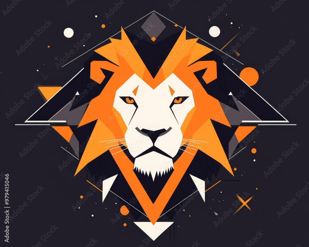 Poster vibrant abstract geometric lion representation bold shapes and colors merge to create a captivating 
