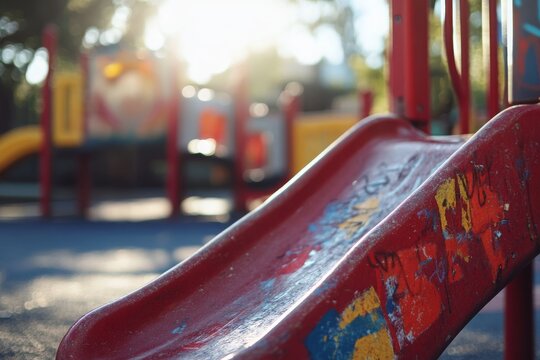 A kids playground being vandalized.