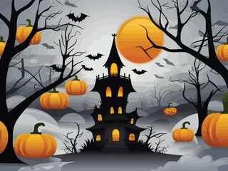 Halloween best hunted house graphic with  mid night forest horror illustration