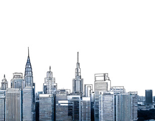 Line city landscape on a white isolated background. Generative AI.