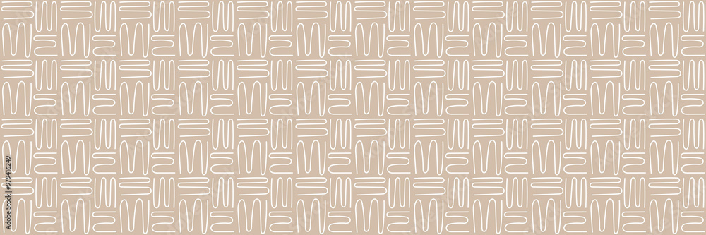 Poster neutrals color art abstract seamless pattern. beige pastel boho style endless zigzag strokes print. 