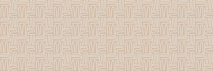 Neutrals color art abstract seamless pattern. Beige pastel boho style endless zigzag strokes print. Trendy neutral colors aesthetic wave shapes. Muted light brown contemporary fabric texture. Eps