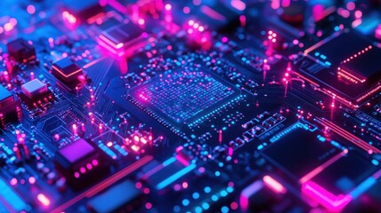 Fototapeta premium Close-up of a Circuit Board with Glowing Lights