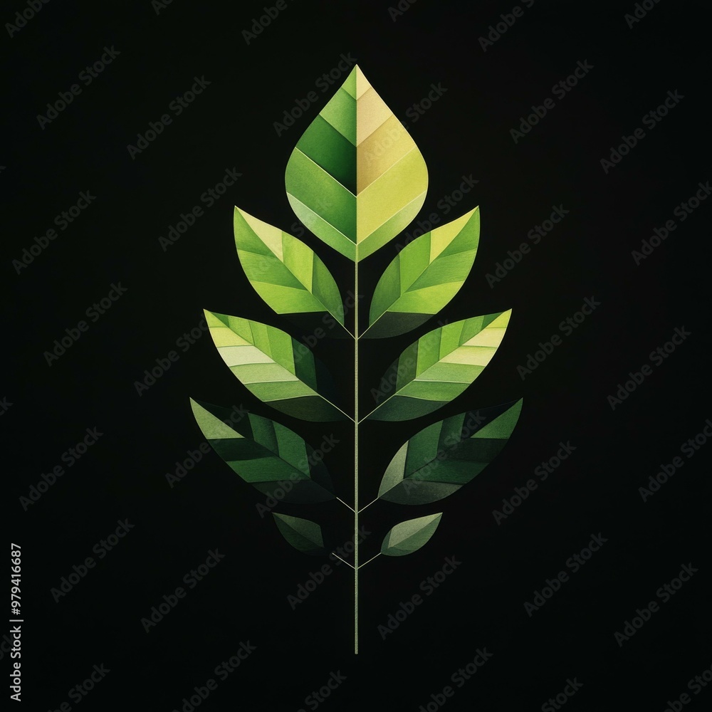 Poster Artistic Geometric Fern Leaf Illustration Angular Patterns and Repeating Shapes in a Modern NatureInspired Design for Contemporary Decor
