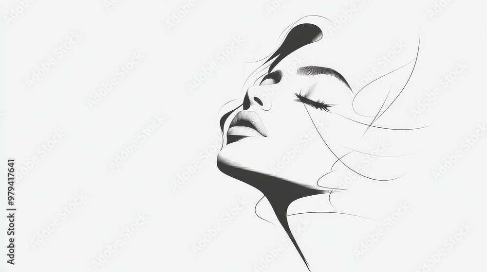 Poster elegant minimalist line art portrait with delicate curves and subtle details capturing the essence o