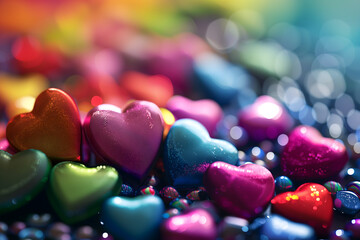 close up background of colorful hearts. Neural network generated image. Not based on any actual person or scene.