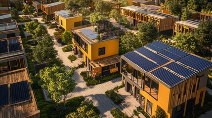 Fototapeta premium Sustainable construction site powered by solar energy and equipped with smart tech