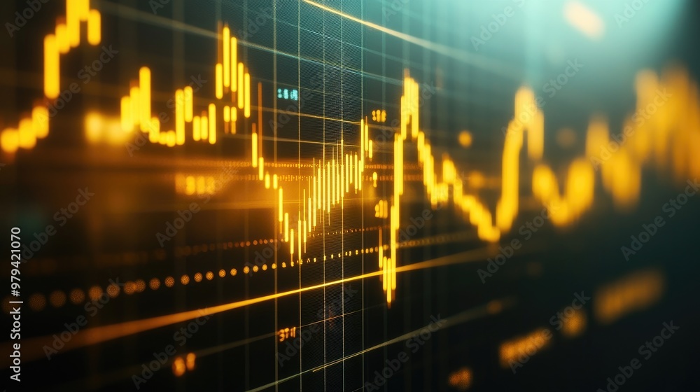 Poster close-up of a gold trading chart with highlighted trend lines and price alerts on a high-resolution 