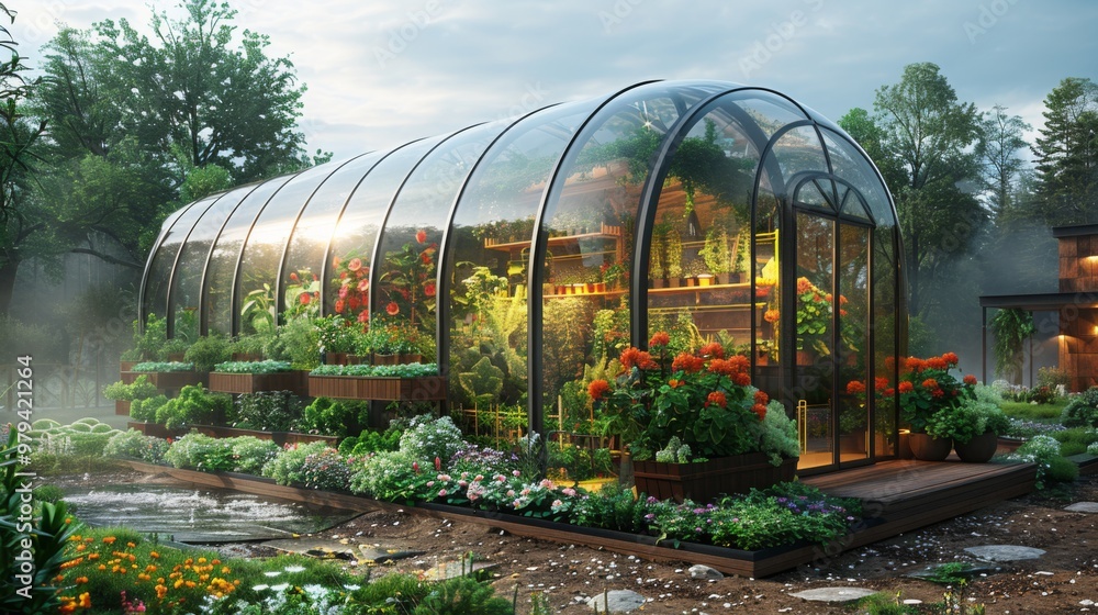Poster depict a self-repairing agricultural greenhouse, where tears and punctures in the structure are seal