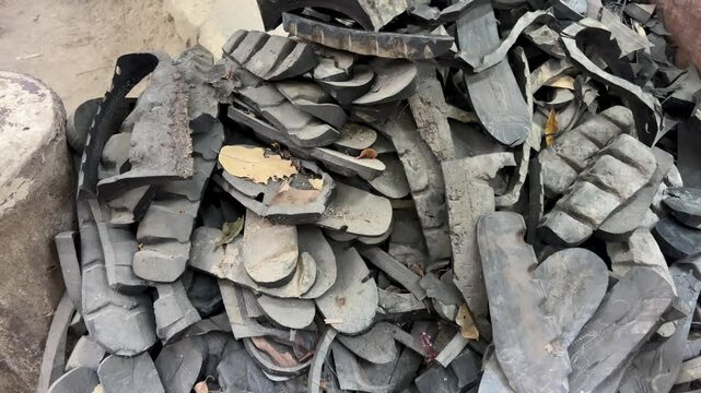old soles on a pile Cu Chi tunnels were the Viet Cong's base of operations for the Tet Offensive in 1968. Famous tourist attraction in Vietnam
