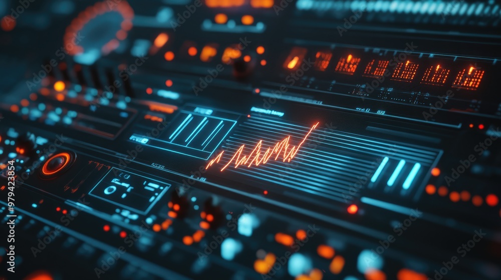 Poster close-up of a signal processing interface displaying electrical waveforms with various frequencies