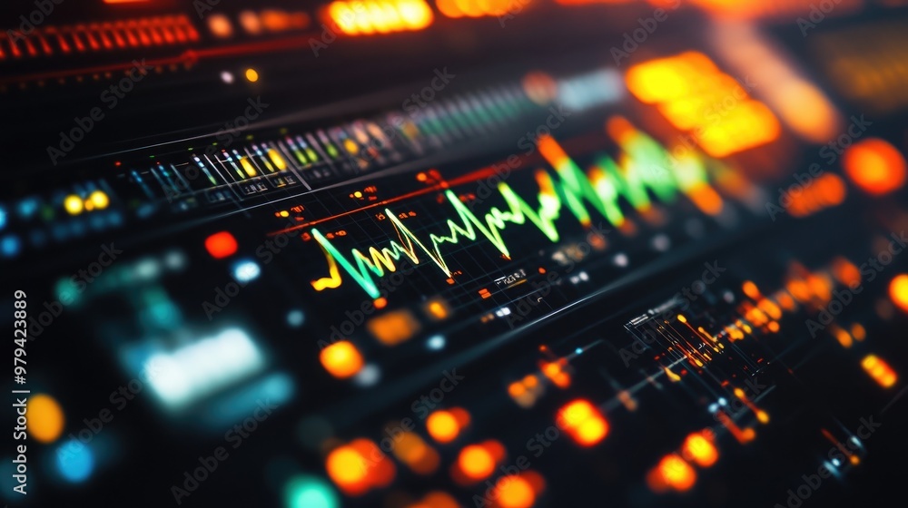 Poster close-up of a signal processing interface displaying electrical waveforms with various frequencies