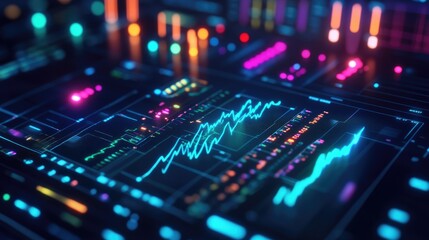 Obraz premium Close-up of a signal processing interface displaying electrical waveforms with various frequencies