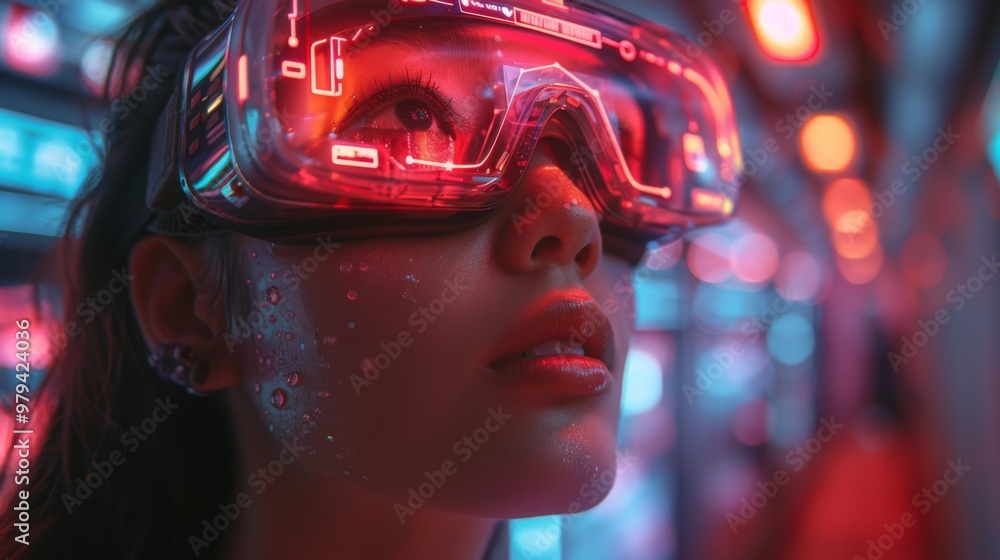 Poster design a visually captivating scene featuring users wearing vr goggles while engaging with dynamic a
