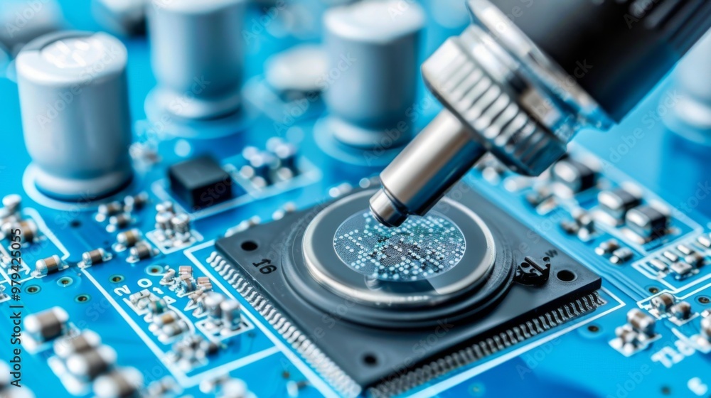 Poster a microchip on a circuit board