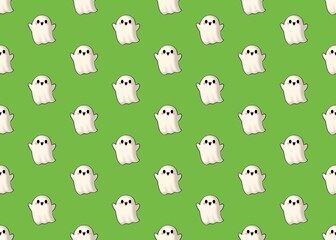 Seamless pattern with ghosts. Halloween pattern on a green background. White ghost pattern. Autumn mood. terribly. Boo