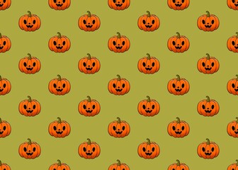 Seamless pattern with pumpkin. Halloween green and orande pattern. Halloween pumpkin pattern. Autumn mood. Cute. Boo