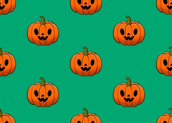 Seamless pattern with pumpkin. Halloween green and orande pattern. Halloween pumpkin pattern. Autumn mood. Cute. Boo