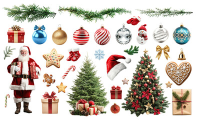 Ultimate Christmas bundle of cut-out png design elements. Santa, Christmas trees, gifts, decorations and many more.