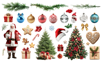 Ultimate Christmas bundle of cut-out png design elements. Santa, Christmas trees, gifts, decorations and many more.