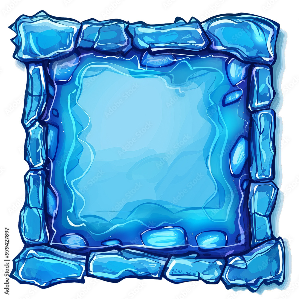 Poster square frame made of blue ice blocks with space for text is perfect for game ui