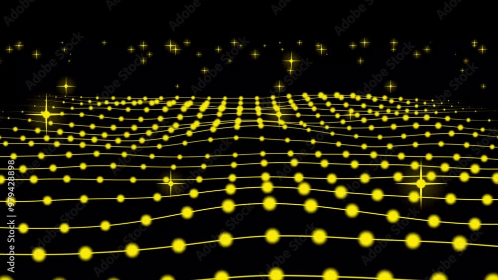 Aufkleber abstract yellow shiny glowing lines rays of energy and magical waves from particles. big data dot an