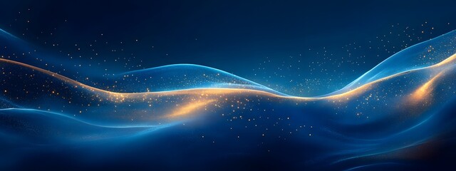 Blue silk waves, shimmering with golden lights, flow like water in the sky,