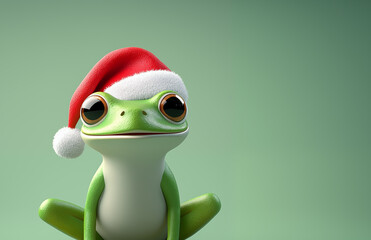 Hand drawn cartoon illustration of cute frog wearing Santa hat
