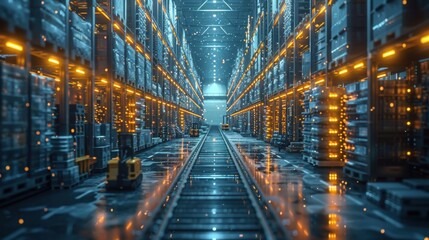 20240916212313list 84 A futuristic vector graphic of a fully automated warehouse with robotic forklifts