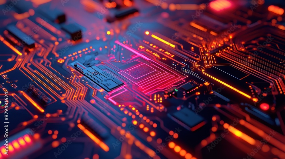 Poster abstract circuit board with glowing lines