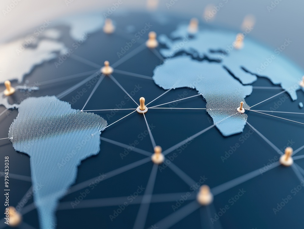 Poster a digital globe network showcasing interconnected nodes, symbolizing global communication and techno