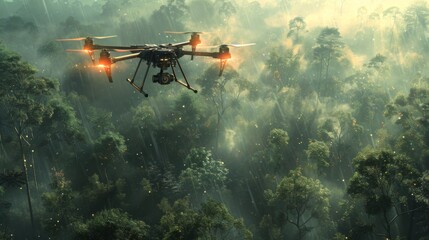 Naklejka premium Paint a scene of a drone assisting in search and rescue operations, using thermal imaging and advanced sensors to locate