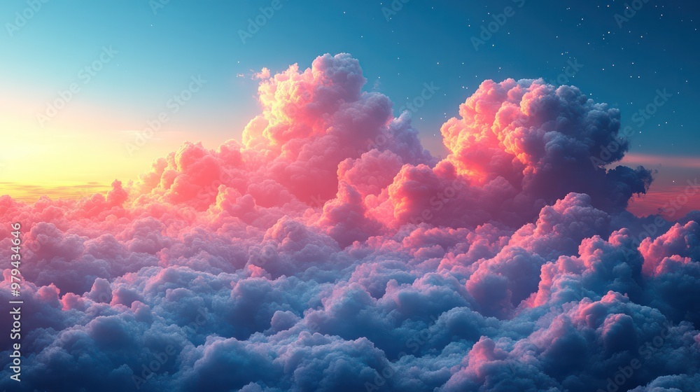 Poster the sky is filled with clouds and the sun is setting