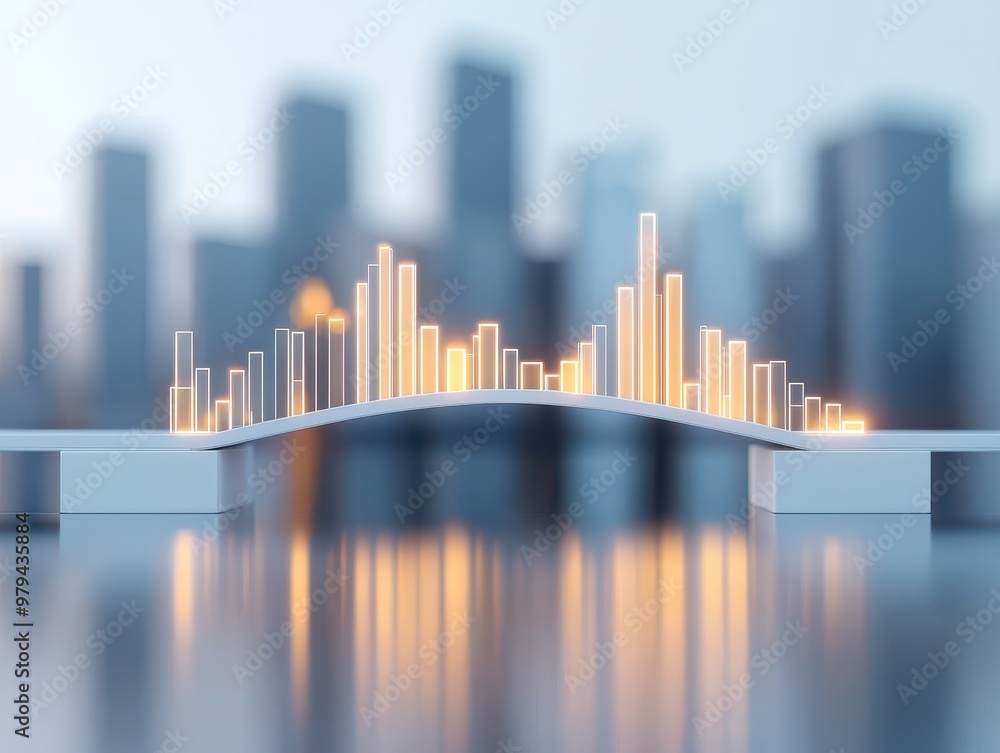 Aufkleber a modern architectural visualization of a futuristic bridge with glowing structures against a blurre