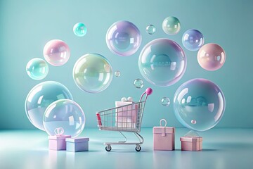 Soft pastel hues and whimsical illustrations of price bubbles floating around a minimalist list