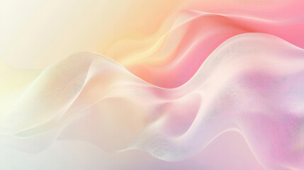 Obraz premium A soft gradient background moving from pastel pink to pale yellow, with dynamic abstract shapes and smooth waves creating a sense of calm.