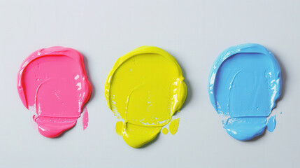 Vibrant Neon Pastel Paint Droplets, four colorful dollops of wet paint in bright neon pastel shades arranged artistically, showcasing a playful and lively composition.