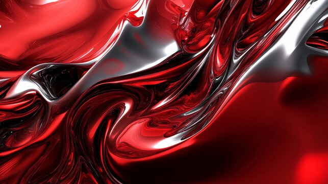 A striking 3D splash in gradients of dark red and metallic silver, with bold, dynamic forms spreading outward, creating a dramatic and sophisticated abstract background.